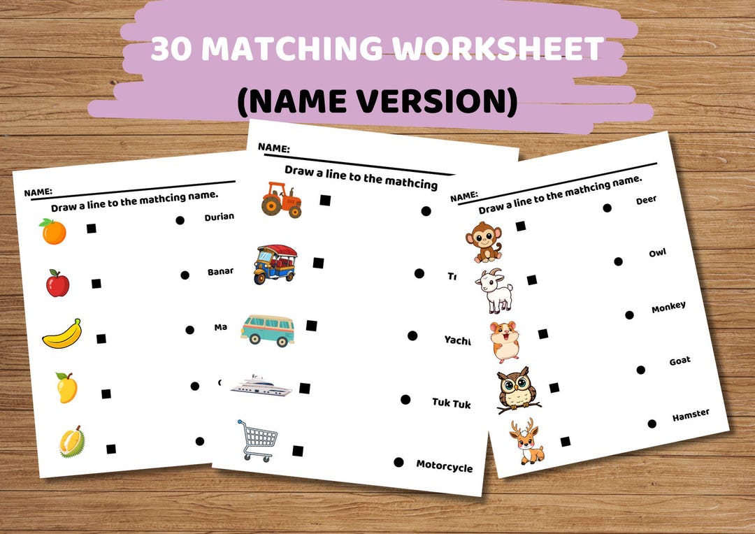 Matching Worksheet for Kids | Preschool Learning, 30 Pages (PDF) - Etsy