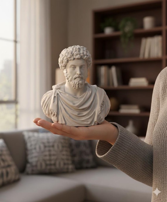 Ancient Greek & Roman Decor - Marcus Aurelius Sculpture - Stoic Home Office Decor - Handmade White Statue