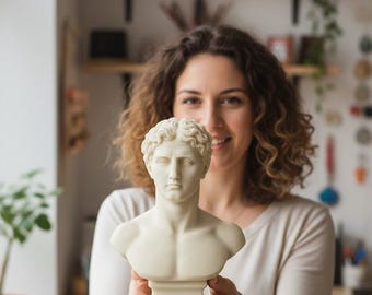 White Ancient Greek Bust Statue, Dark Academia Decor