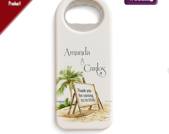 Personalized Beach Wedding Bottle Opener Magnet – Tropical Favor