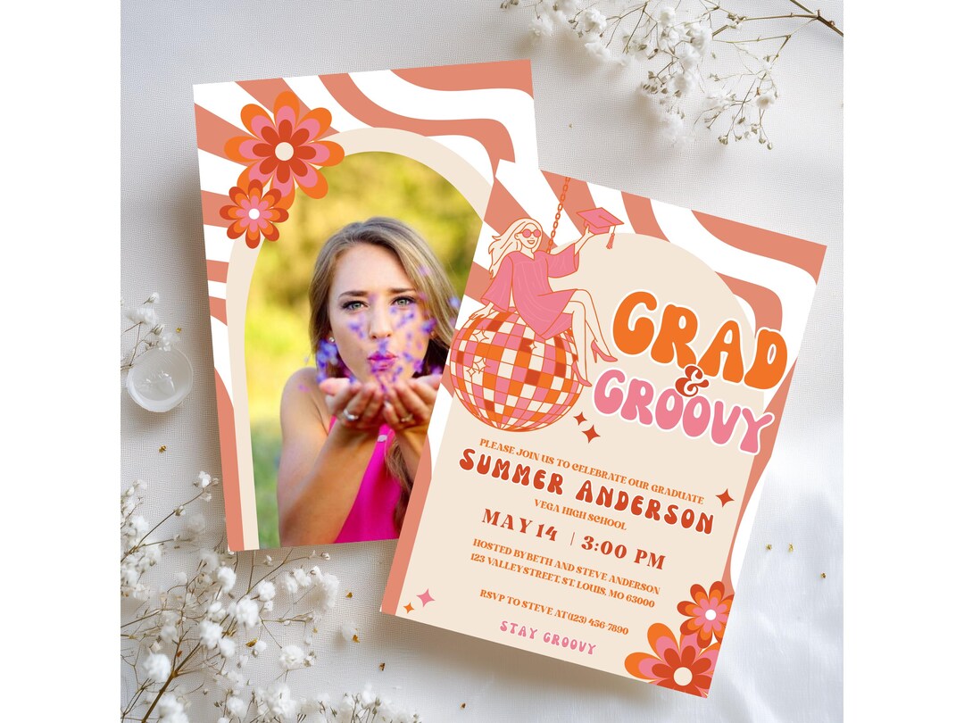 Groovy Graduation Invitation Template | 70s Disco Grad Party Invite ...