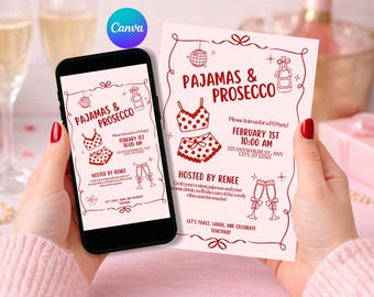 Pajama Party Invitation Template, Cozy Girls Night Invite, Editable Canva PJ Party, Sleepover Invitation, Galentines Invite