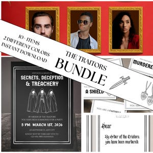 Traitors Party Invitation Game Bundle | Editable Canva Templates | Murder Mystery Party | Secret Roles & Game Cards | Digital Download