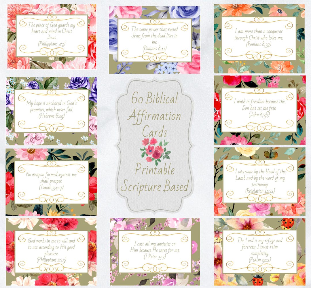 Biblical Affirmation Cards Printable | 60 Scripture Affirmations ...