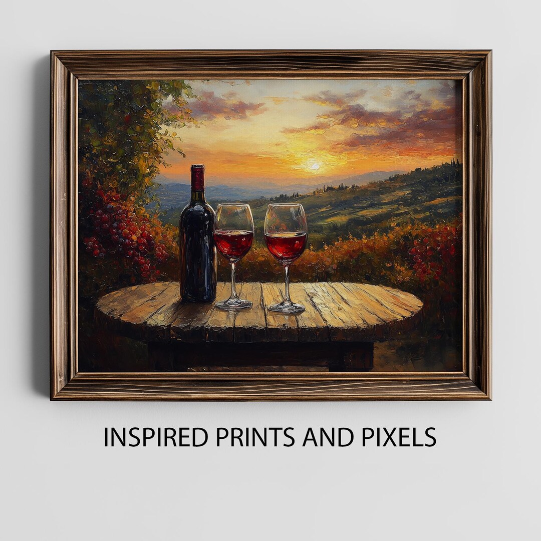 Rustic Vineyard at Sunset Printable Wall Art - Dark Green Prints ...