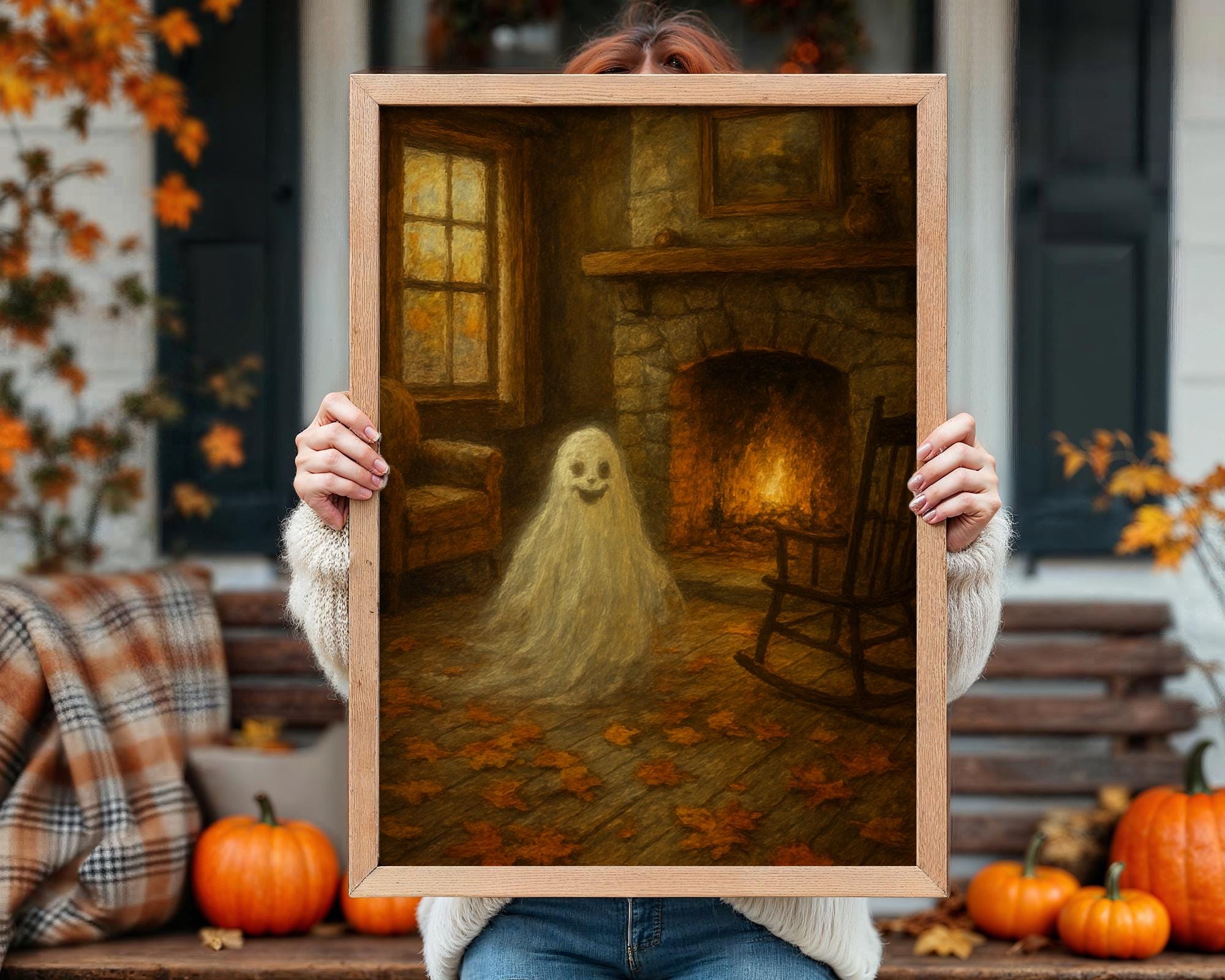Cozy Halloween Ghost Print - Printable Vintage Wall Art, Spooky Autumn ...