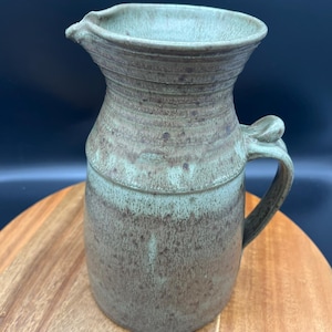 Vintage Handmade Jepson Studio Pottery Pitcher, Speckled Glaze, Unique Handle