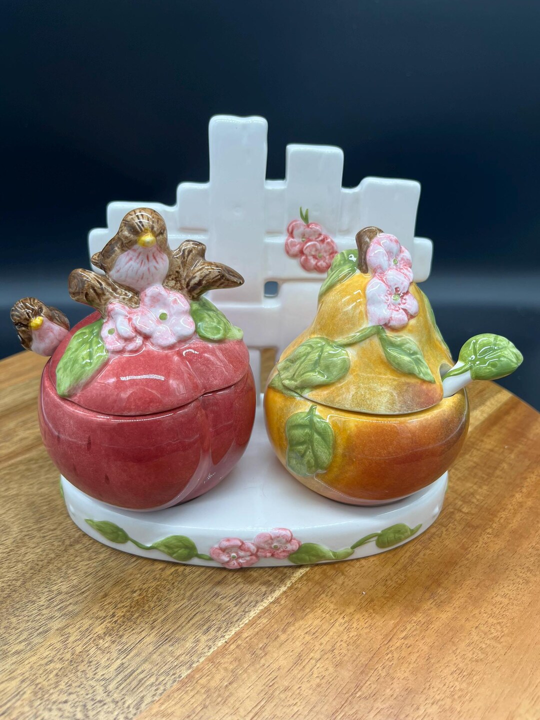 Vintage Portmeirion Fruit-shaped Condiment Set With Birds and Flowers ...