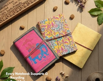 Cow Dung Notebook A5 – Eco Friendly Journal, Recycled Paper Diary, Handmade Sustainable Gift, Custom Name Natural Earth Notebook