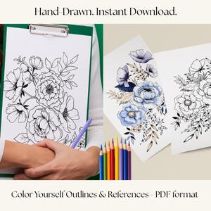 Printable Floral Outlines to Trace & Paint, Watercolor Tutorials, (Digital Download)