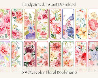 Watercolor Flower Bookmarks, Hand-Painted Floral Bookmarks, Gifts for Her, Printable Bookmark, (Digital Download)