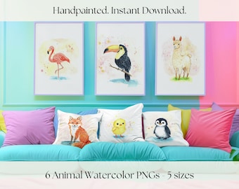 Watercolor Animal Prints, Nursery Wall Art Set (Digital Download)
