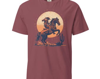 Comfort Colors Vintage Sunset Cowboy Riding Horse T-Shirt | Desert Western Graphic Tee