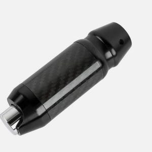 May include: A black and carbon fibre gear stick knob with a silver metal tip. The knob has a cylindrical body with a textured carbon fibre pattern and a smooth, glossy black finish on the ends.