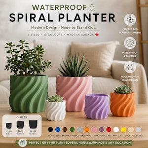 Jardinière en spirale imperméable, design vague moderne, pot de succulentes imprimé en 3D