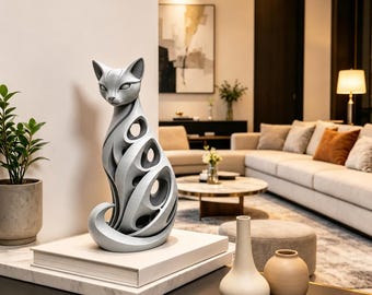 Sculpture de chat en spirale | Décoration de bureau moderne imprimée en 3D, cadeau pour amoureux des chats