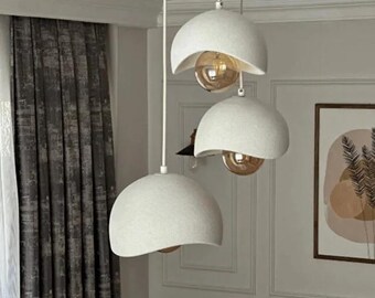 Lustre pendente de 3 vias com aparência de concreto, estilo escandinavo e boho - Design profissional, inclui lâmpada de luz do dia