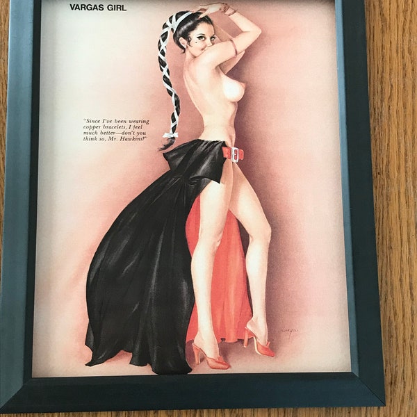 MATURE Vintage Vargas Girl Pin Up Image July 1971 From Playboy Magazine Page/Framed Risque Wall Art//Free Shipping