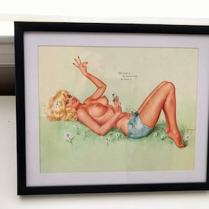 MATURE Vintage Vargas Girl Pin Up Print July 1963 from Playboy Magazine Page/Framed 8X10&quot;//Risque Wall Art