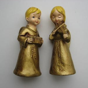 SALE Vintage Angel Figurines/Hand Painted/1970s/60s/Christmas/Holiday Collectible/Retro Holiday Musical Angels/Free Shipping