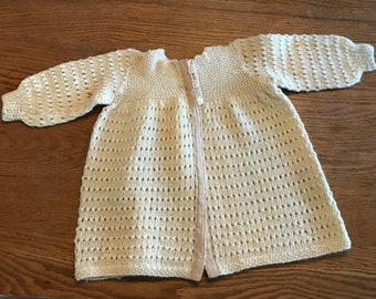 SALE Antique Baby Sweater Hand Knit Wool/Antique Buttons/Newborn to 12mo./Unisex Ivory Off White/Vintage Baby Layette/Baby Gift/Free Ship