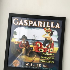 Vintage Florida Orange Citrus Crate Label Print/Framed/11X11&quot;/&quot;Gasparilla Brand &quot;/Tampa FL/Retro Tropical/Old Florida Collectible