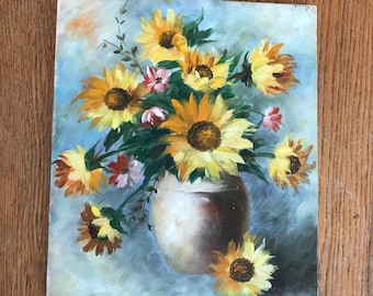 SALE Vintage Original Painting Sunflowers Floral Still Life/Oil on Canvas 8X10" Unframed//Artist Signed