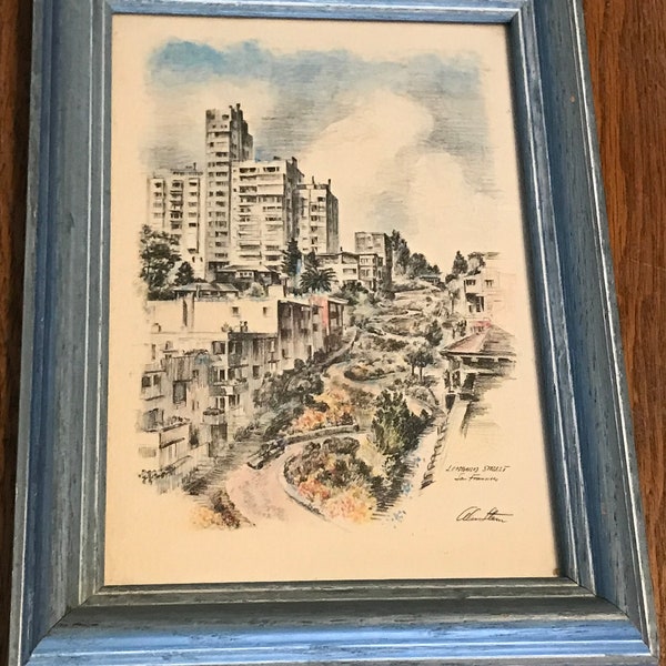 Vintage San Francisco City Print/Alan Stern "Lombard Street"/6.5X8.5" Framed//California San Francisco Collectible//Free Shipping