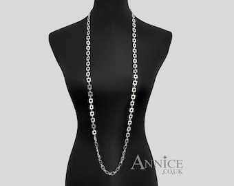 Real Silver Plated *Trinny* Necklace - Square Chain - Vintage Inspired - Extra Long: Silver or Gold