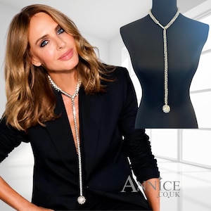 Trinny Glitterball Lariat Necklace – Platinum Crystal Bead, Magnetic Clasp (16" or 19")