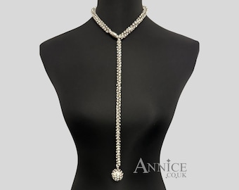 Glitter Ball *Trinny* Necklace - Long Lariat - Crystal Bead - Platinum