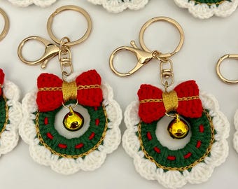 Handmade Crochet Christmas Tree Ornament, Christmas Wreath Keychain – Christmas Gift, Red & Green Options