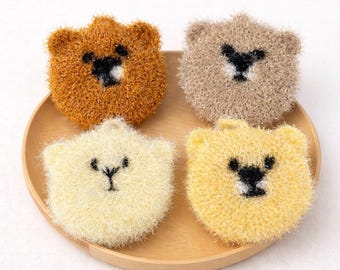 Crochet Bear Dishcloth | Handmade Bear Scrubby | Reusable Kitchen Cleaning Cloth | Cute Eco Friendly Dish Washing Pad