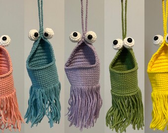 Crochet Hanging Monster, Rearview Mirror Car Charm, Cute Handmade Car Decor, Hanging Organizer, Funny Plush Gift