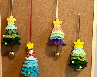 Crochet Christmas Tree Ornament with Bell | Handmade Car Decor