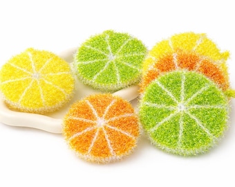 Crochet Lemon Dish Scrubby, Citrus Kitchen Sponge, Handmade Dishcloth, Reusable Dish Scrubber, Lemon Orange Lime Kitchen Cleaning