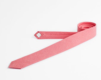 Snoeproze linnen skinny stropdas: bruiloftsstropdas voor heren
