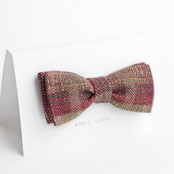 Burgundy wool bow tie - double sided