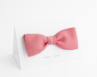 Candy Pink Linen Bow Tie: Self Tie Wedding Bowtie