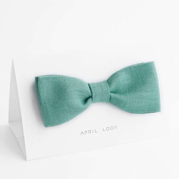 Mint green bow tie, Green bowtie, Gift for Husband, Groomsmen Present, Light green bow tie, Bow tie and pocket square, Linen bow tie, Fliege