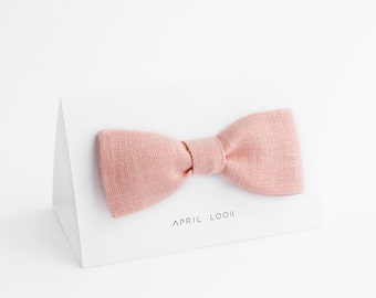 Rose Quartz Linen Bow Tie: Blush Pink Salmon Peach Self-Tie