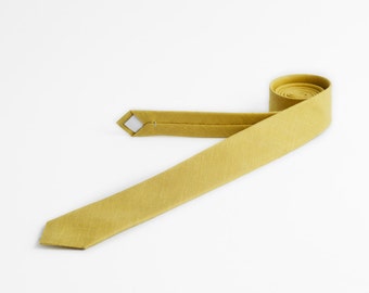 Cravate fine en lin, jaune olive vert, cravate pour homme