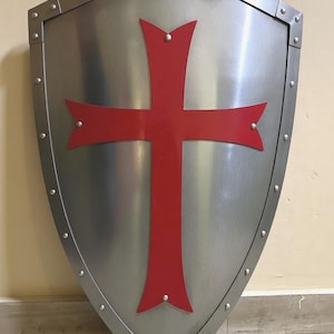 Mittelalter Stahl Knight Templar Schild Kreuzfahrer Rot Kreuz Schild Replik Kostüm Accessoire LARP Bild 4