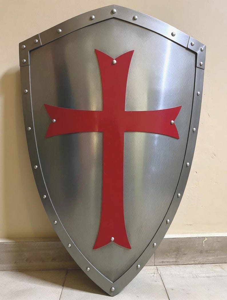 Mittelalter Stahl Knight Templar Schild Kreuzfahrer Rot Kreuz Schild Replik Kostüm Accessoire LARP Bild 4