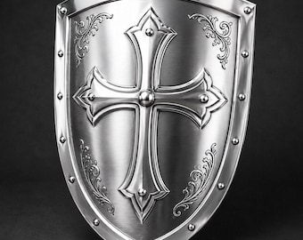 Handcrafted Steel Heater Shield with Cross Design – Medieval Home Decor & Gift