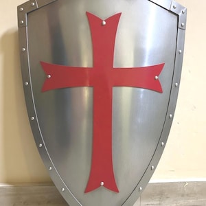 Mittelalter Stahl Knight Templar Schild Kreuzfahrer Rot Kreuz Schild Replik Kostüm Accessoire LARP Bild 2