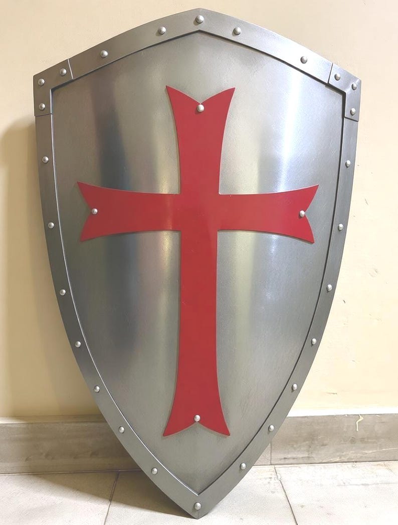 Mittelalter Stahl Knight Templar Schild Kreuzfahrer Rot Kreuz Schild Replik Kostüm Accessoire LARP Bild 2