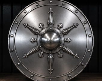Medieval Steel Knight Shield – Round Boss Shield for LARP, SCA, Cosplay & Home Display