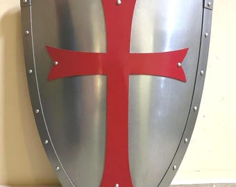 Escudo templario de caballero medieval de acero, réplica del escudo de la Cruz Roja, accesorio de disfraz para LARP