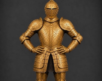Medieval Knight Armor Suit, Hand Forged Steel & Brass Plate Wearable Custom Armor for Cosplay, LARP, Reenactment Display Decor